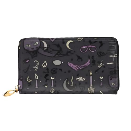 GMSGHJHDR 3D Lila Schwarz Goth Gruselige Lange Leder Geldbörse für Frauen mit Reißverschluss - PU Leder Geldbörse mit Mehrere Kartenfächer und Münzfach, Stilvolle Clutch Phone Card Holder, Größe 3D, von GMSGHJHDR