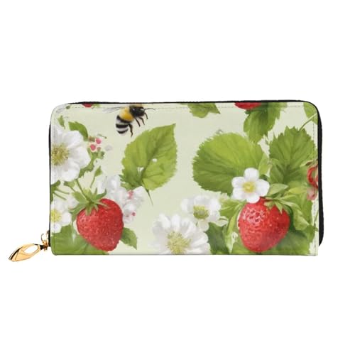 GMSGHJHDR 3D Lovely Strawberry Long Leather Wallet for Women with Zip - Pu Leather Purse with Multiple Card Slots and Coin Pocket, Stylish Clutch Phone Card Holder, Größe 3D, Einheitsgröße, von GMSGHJHDR