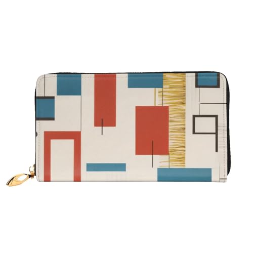 GMSGHJHDR 3D Mid Century Moderne Lange Leder Geldbörse für Frauen mit Reißverschluss - PU Leder Geldbörse mit mehreren Kartenfächern und Münzfach, Stilvolle Clutch Phone Card Holder, Größe 3D, von GMSGHJHDR