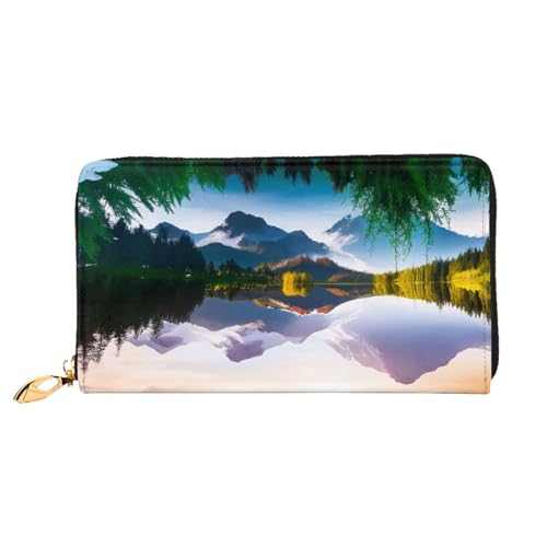 GMSGHJHDR 3D Mountain View Sunny Day Nature Lange Leder Geldbörse für Frauen mit Reißverschluss - PU Leder Geldbörse mit mehreren Kartenfächern und Münzfach, Stilvolle Clutch Phone Card Holder, Größe von GMSGHJHDR