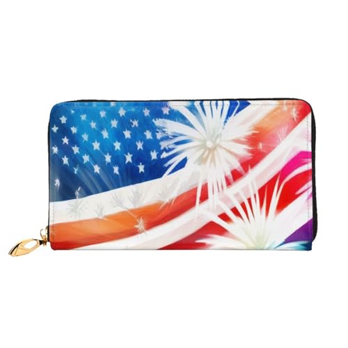 GMSGHJHDR 3D Patriotische 4. Juli Flagge Lange Leder Geldbörse für Frauen mit Reißverschluss - PU Leder Geldbörse mit mehreren Kartenfächern und Münzfach, Stilvolle Clutch Phone Card Holder, Größe 3D, von GMSGHJHDR