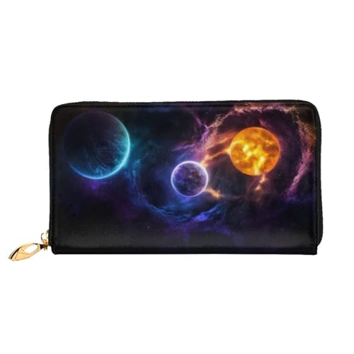 GMSGHJHDR 3D Planet Lange Leder Geldbörse für Damen mit Reißverschluss - PU Leder Geldbörse mit mehreren Kartenfächern und Münzfach, Stilvolle Clutch Phone Card Holder, Größe 3D, Einheitsgröße, von GMSGHJHDR