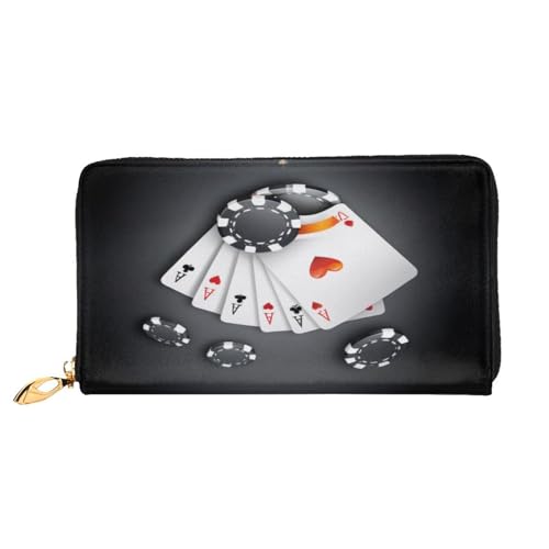 GMSGHJHDR 3D Poker Turnier Lange Leder Geldbörse für Frauen mit Reißverschluss - PU Leder Geldbörse mit mehreren Kartenfächern und Münzfach, Stilvolle Clutch Phone Card Holder, Größe 3D, von GMSGHJHDR
