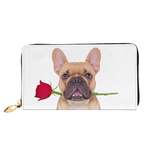 GMSGHJHDR 3D Rose und Hunde Lange Leder Geldbörse für Frauen mit Reißverschluss - PU Leder Geldbörse mit mehreren Kartenfächern und Münzfach, Stilvolle Clutch Phone Card Holder, Größe 3D, von GMSGHJHDR