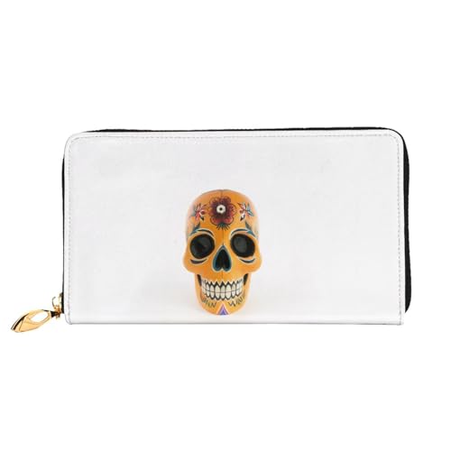 GMSGHJHDR 3D Schädel Lange Leder Geldbörse für Damen mit Reißverschluss - PU Leder Geldbörse mit mehreren Kartenfächern und Münzfach, Stilvolle Clutch Phone Card Holder, Größe 3D, Einheitsgröße, von GMSGHJHDR