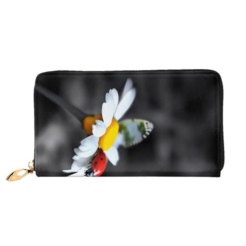 GMSGHJHDR 3D Schmetterling Marienkäfer Blume Lange Leder Geldbörse für Frauen mit Reißverschluss - PU Leder Geldbörse mit Mehrere Kartenfächer und Münzfach, Stilvolle Clutch Phone Card Holder, Größe von GMSGHJHDR