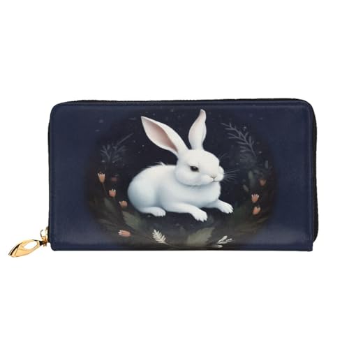 GMSGHJHDR 3D White Rabbit Long Leather Wallet for Women with Zip - Pu Leather Purse with Multiple Card Slots and Coin Pocket, Stylish Clutch Phone Card Holder, Größe 3D, Einheitsgröße, Minimalistisch von GMSGHJHDR