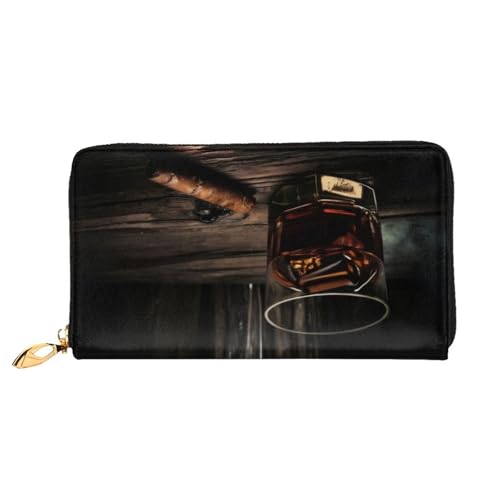 GMSGHJHDR 3D Zigarre & Whiskey Lange Leder Geldbörse für Frauen mit Reißverschluss - PU Leder Geldbörse mit mehreren Kartenfächern und Münzfach, Stilvolle Clutch Phone Card Holder, Größe 3D, von GMSGHJHDR