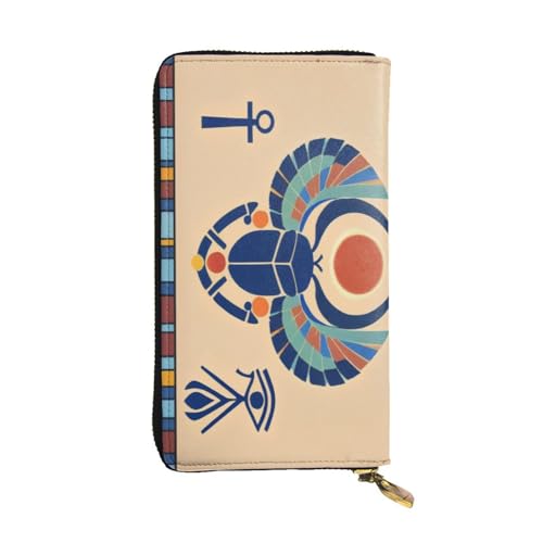 GMSGHJHDR Ägyptischer Skarabäus Lange Leder Geldbörse für Frauen mit Reißverschluss - PU Leder Geldbörse mit Mehrere Kartenfächer und Münzfach, Stilvolle Clutch Phone Card Holder, Größe 3D, von GMSGHJHDR