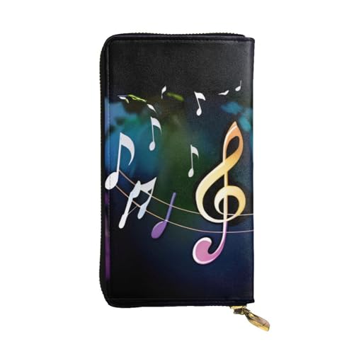GMSGHJHDR Bunte Musiknoten lange Ledergeldbörse für Damen mit Reißverschluss - PU-Leder Geldbörse mit mehreren Kartenfächern und Münzfach, stilvoller Clutch-Handy-Kartenhalter, Größe 3D, von GMSGHJHDR