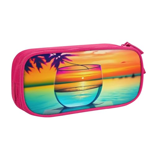 GMSGHJHDR Buntes Federmäppchen aus Glas, Motiv: Getränke, Sonnenuntergang, 3D-Druck, großes Fassungsvermögen, für Schule, Schreibwaren, Organizer-Tasche mit Fächern, Reißverschluss, Stifteetui für von GMSGHJHDR