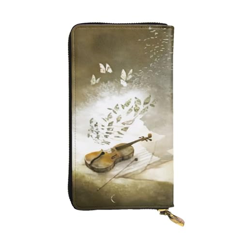 GMSGHJHDR Butterfly and Cello Long Leather Wallet for Women with Zip - Pu Leather Purse with Multiple Card Slots and Coin Pocket, Stylish Clutch Phone Card Holder, Größe 3D, Einheitsgröße, von GMSGHJHDR