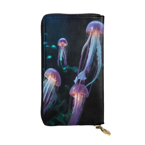 GMSGHJHDR Color Jellyfish Lange Ledergeldbörse für Damen mit Reißverschluss - PU-Leder Geldbörse mit mehreren Kartenfächern und Münzfach, stilvolle Clutch-Telefon-Kartenhalter, Größe 3D, von GMSGHJHDR