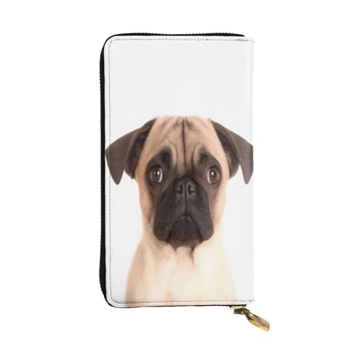 GMSGHJHDR Cute Cry Pug Long Leather Wallet for Women with Zip - Pu Leather Purse with Multiple Card Slots and Coin Pocket, Stylish Clutch Phone Card Holder, Größe 3D, Einheitsgröße, Minimalistisch von GMSGHJHDR