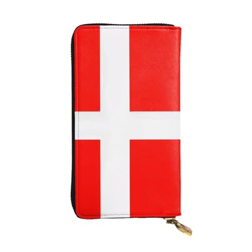GMSGHJHDR Dänemark Dänische Flagge Lange Leder Geldbörse für Frauen mit Reißverschluss - PU Leder Geldbörse mit mehreren Kartenfächern und Münzfach, Stilvolle Clutch Phone Card Holder, Größe 3D von GMSGHJHDR