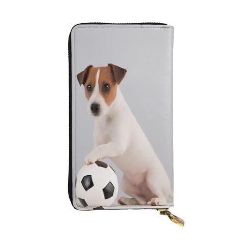 GMSGHJHDR Fußball und Hunde Lange Ledergeldbörse für Frauen mit Reißverschluss - PU Leder Geldbörse mit mehreren Kartenfächern und Münzfach, stilvoller Clutch-Handy-Kartenhalter, Größe 3D, von GMSGHJHDR