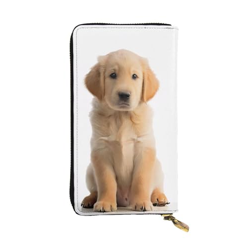 GMSGHJHDR Golden Retrievers Lange Leder Geldbörse für Frauen mit Reißverschluss - PU Leder Geldbörse mit mehreren Kartenfächern und Münzfach, Stilvolle Clutch Phone Card Holder, Größe 3D, von GMSGHJHDR