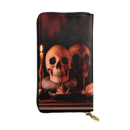 GMSGHJHDR Gothic Wallpaper Schädel Lange Leder Geldbörse für Frauen mit Reißverschluss - PU Leder Geldbörse mit Mehrere Kartenfächer und Münzfach, Stilvolle Clutch Phone Card Holder, Größe 3D von GMSGHJHDR