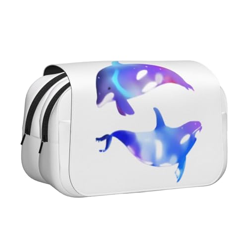 GMSGHJHDR Großes Federmäppchen, Ananas, 3D-Druck, doppeltes Klapp-Federmäppchen, Doppelreißverschluss, Stiftetasche, Schreibwaren-Aufbewahrung, Organizer für Schule, Studenten, Mädchen, Jungen, Orca von GMSGHJHDR