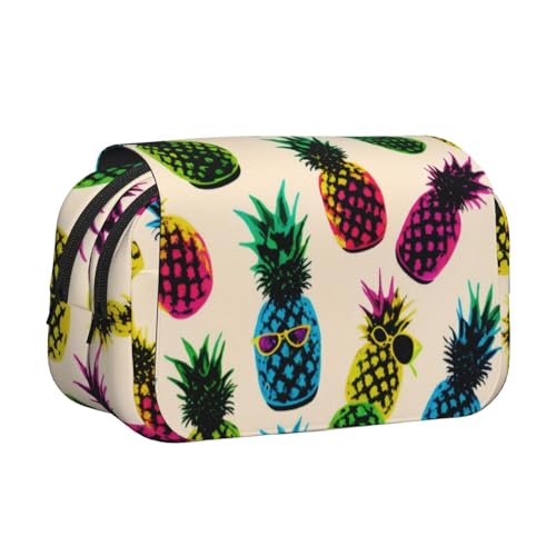 GMSGHJHDR Großes Federmäppchen, Ananas, 3D-Druck, doppeltes Klapp-Federmäppchen, Doppelreißverschluss, Stiftetasche, Schreibwaren-Aufbewahrung, Organizer für Schule, Studenten, Mädchen, Jungen, Ananas von GMSGHJHDR