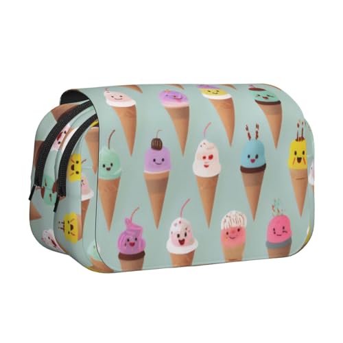 GMSGHJHDR Großes Federmäppchen, Eistütchen, 3D-Druck, doppeltes Klapp-Federmäppchen, Doppelreißverschluss, Stiftetasche, Schreibwaren-Aufbewahrung, Organizer für Schule, Studenten, Mädchen, Jungen von GMSGHJHDR