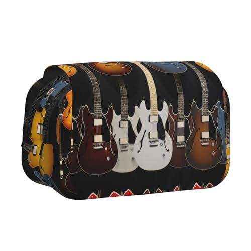 GMSGHJHDR Großes Federmäppchen, Pfingstrosen, Blumenmuster, 3D-Druck, Doppelreißverschluss, Stifteetui, Schreibwaren-Aufbewahrung, Organizer für Schule, Studenten, Mädchen, Jungen, Gitarrenmusik von GMSGHJHDR