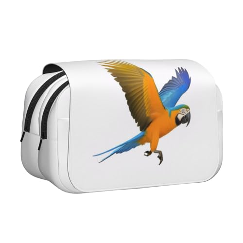 GMSGHJHDR Großes Federmäppchen, Pfingstrosen, Blumenmuster, 3D-Druck, Doppelreißverschluss, Stifteetui, Schreibwaren-Aufbewahrung, Organizer für Schule, Studenten, Mädchen, Jungen, Niedliche Papageien von GMSGHJHDR