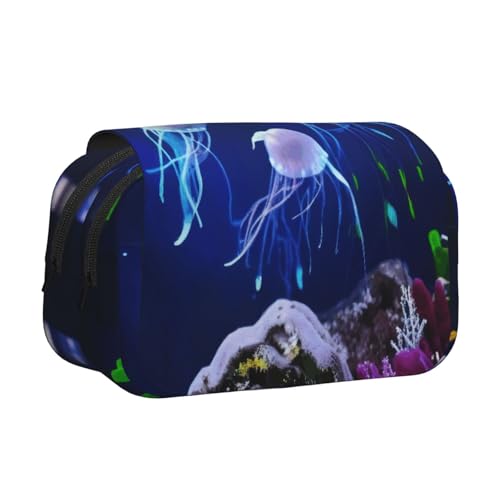 GMSGHJHDR Großes Federmäppchen mit 3D-Druck, doppeltes Klapp-Federmäppchen, Doppelreißverschluss, Stifteetui, Schreibwaren-Aufbewahrung, Organizer für Schule, Studenten, Mädchen, Jungen, quallendesign von GMSGHJHDR