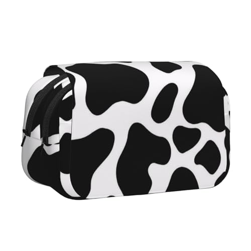 GMSGHJHDR Großes Federmäppchen mit Kuhfell-Druck, 3D-Druck, Doppel-Klappetui, Doppelreißverschluss, Stifteetui, Schreibwaren-Aufbewahrung, Organizer für Schule, Studenten, Mädchen, Jungen, Kuhfleck von GMSGHJHDR