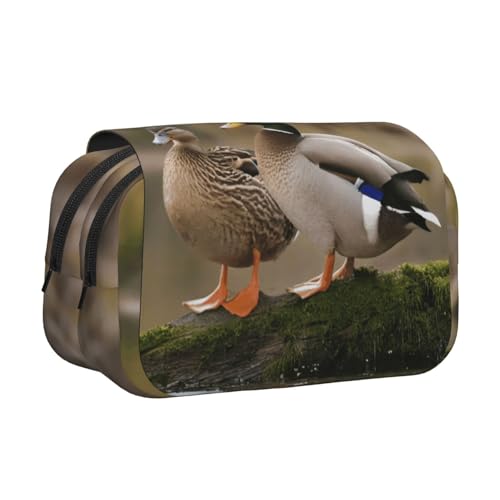 GMSGHJHDR Großes Federmäppchen. Mallard Ducks 3D-Druck, doppeltes Klapp-Federmäppchen, Doppelreißverschluss, Stiftetasche, Schreibwaren-Aufbewahrung, Organizer für Schule, Studenten, Mädchen, Jungen von GMSGHJHDR