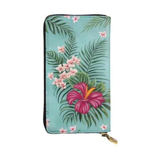 GMSGHJHDR Hawaiian Tropical Leaves Flowers Long Leather Wallet for Women with Zip - Pu Leather Purse with Multiple Card Slots and Coin Pocket, Stylish Clutch Phone Card Holder, Größe 3D, von GMSGHJHDR