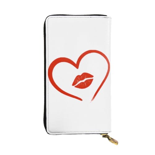 GMSGHJHDR Heart Drawn Long Leather Wallet for Women with Zip - Pu Leather Purse with Multiple Card Slots and Coin Pocket, Stylish Clutch Phone Card Holder, Größe 3D, Einheitsgröße, Minimalistisch von GMSGHJHDR