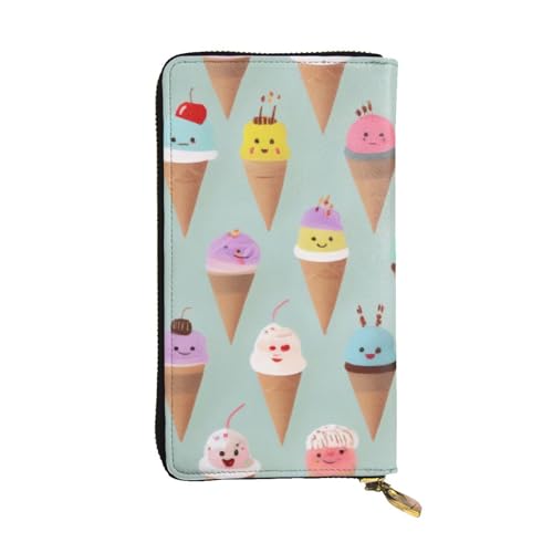 GMSGHJHDR Ice Cream Cones Lange Leder Geldbörse für Damen mit Reißverschluss - PU Leder Geldbörse mit Mehrere Kartenfächer und Münzfach, Stilvolle Clutch Phone Card Holder, Größe 3D, Einheitsgröße, von GMSGHJHDR