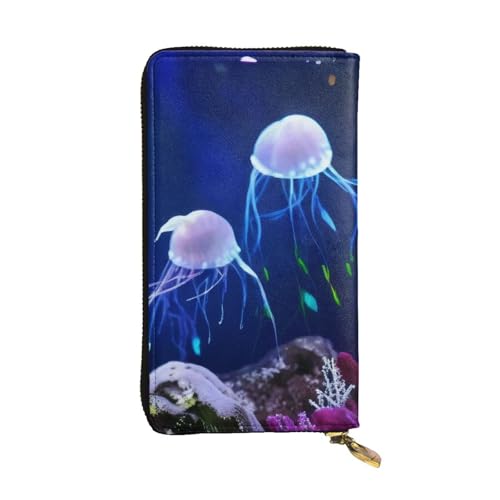 GMSGHJHDR Jellyfish Lange Leder Geldbörse für Damen mit Reißverschluss - PU Leder Geldbörse mit mehreren Kartenfächern und Münzfach, Stilvolle Clutch Phone Card Holder, Größe 3D, Einheitsgröße, von GMSGHJHDR