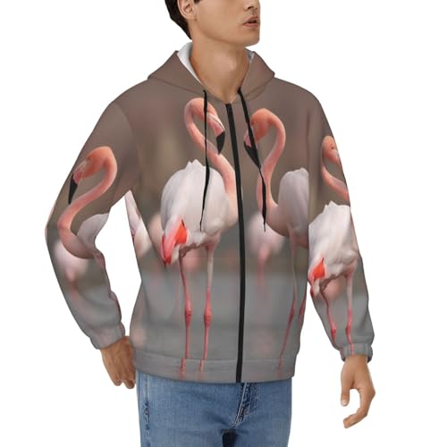 GMSGHJHDR Kapuzenpullover mit Flamingo-Aufdruck für Herren, mit durchgehendem Reißverschluss, lässiger Kapuzenpullover, Sweatshirt, Jacken, langärmelig, Reißverschluss, mit Reißverschlusstasche, Größe von GMSGHJHDR