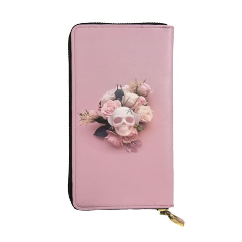 GMSGHJHDR Lange Geldbörse aus Leder mit Blumenmuster und Totenkopf für Damen mit Reißverschluss - Geldbörse aus PU-Leder mit mehreren Kartenfächern und Münzfach, stilvoller von GMSGHJHDR