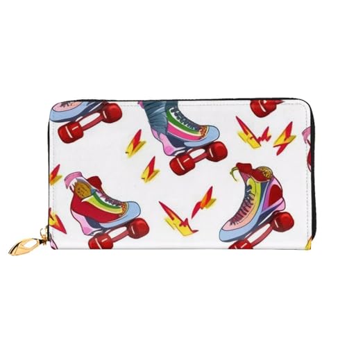 GMSGHJHDR Lange Ledergeldbörse für Damen mit 3D-Farben-Rollschuhen, mit Reißverschluss, PU-Leder-Geldbörse mit mehreren Kartenfächern und Münzfach, stilvoller Clutch, Handy-Kartenhalter, Größe 3D, von GMSGHJHDR