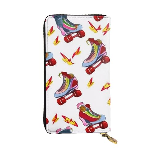 GMSGHJHDR Lange Ledergeldbörse mit farbigem Rollschuh-Aufdruck für Damen mit Reißverschluss – Geldbörse aus PU-Leder mit mehreren Kartenfächern und Münzfach, stilvoller Clutch-Handy-Kartenhalter, von GMSGHJHDR