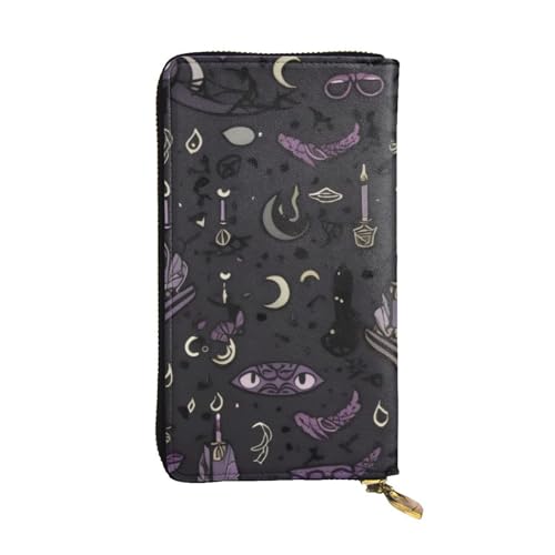 GMSGHJHDR Lila Schwarz Goth Gruselige Lange Leder Geldbörse für Frauen mit Reißverschluss - PU Leder Geldbörse mit Mehrere Kartenfächer und Münzfach, Stilvolle Clutch Phone Card Holder, Größe 3D, von GMSGHJHDR