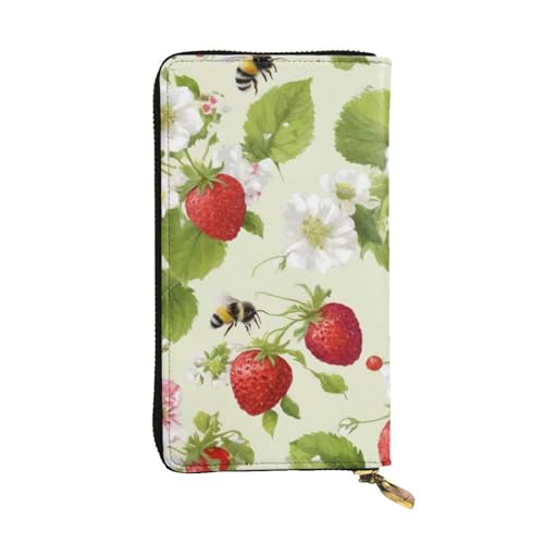 GMSGHJHDR Lovely Strawberry Long Leather Wallet for Women with Zip - Pu Leather Purse with Multiple Card Slots and Coin Pocket, Stylish Clutch Phone Card Holder, Größe 3D, Einheitsgröße, von GMSGHJHDR