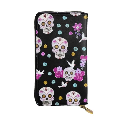 GMSGHJHDR Mexikanische Horror Lange Leder Geldbörse für Frauen mit Reißverschluss - PU Leder Geldbörse mit mehreren Kartenfächern und Münzfach, Stilvolle Clutch Phone Card Holder, Größe 3D, von GMSGHJHDR