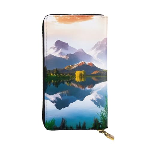 GMSGHJHDR Mountain View Sunny Day Nature Lange Ledergeldbörse für Frauen mit Reißverschluss - PU Leder Geldbörse mit mehreren Kartenfächern und Münzfach, stilvolle Clutch Phone Card Holder, Größe 3D, von GMSGHJHDR