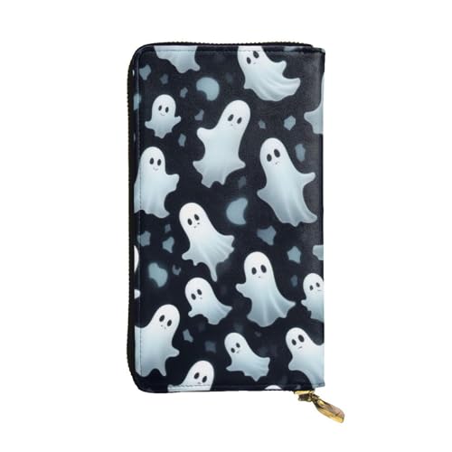 GMSGHJHDR Niedliche weiße Geister-Halloween-Muster lange Ledergeldbörse für Frauen mit Reißverschluss - PU-Leder-Geldbörse mit mehreren Kartenfächern und Münzfach, stilvoller von GMSGHJHDR