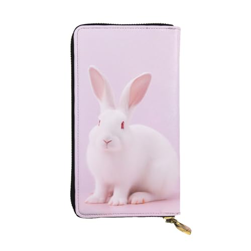 GMSGHJHDR Niedliche weiße Hase lange Ledergeldbörse für Frauen mit Reißverschluss - PU Leder Geldbörse mit mehreren Kartenfächern und Münzfach, stilvoller Clutch-Telefon-Kartenhalter, Größe 3D, von GMSGHJHDR