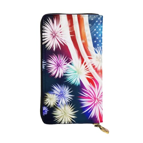 GMSGHJHDR Patriotische 4. Juli Flagge Lange Leder Geldbörse für Frauen mit Reißverschluss - PU Leder Geldbörse mit mehreren Kartenfächern und Münzfach, Stilvolle Clutch Phone Card Holder, Größe 3D, von GMSGHJHDR