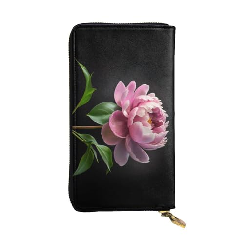 GMSGHJHDR Pfingstrose Floral Lange Leder Geldbörse für Frauen mit Reißverschluss - PU Leder Geldbörse mit Mehrere Kartenfächer und Münzfach, Stilvolle Clutch Phone Card Holder, Größe 3D, von GMSGHJHDR