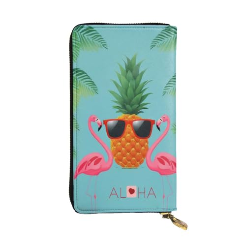 GMSGHJHDR Pineapple Flamingo Lange Leder Geldbörse für Damen mit Reißverschluss - PU Leder Geldbörse mit mehreren Kartenfächern und Münzfach, Stilvolle Clutch Phone Card Holder, Größe 3D, von GMSGHJHDR