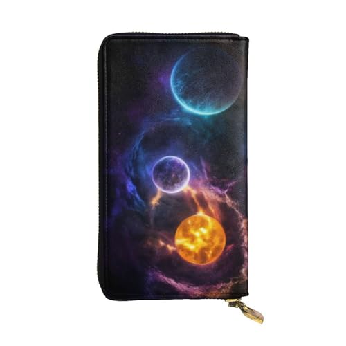 GMSGHJHDR Planet Lange Leder Geldbörse für Damen mit Reißverschluss - PU Leder Geldbörse mit Mehrere Kartenfächer und Münzfach, Stilvolle Clutch Phone Card Holder, Größe 3D, Einheitsgröße, von GMSGHJHDR
