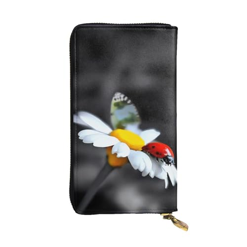 GMSGHJHDR Schmetterling Marienkäfer Blume Lange Leder Geldbörse für Frauen mit Reißverschluss - PU Leder Geldbörse mit Mehrere Kartenfächer und Münzfach, Stilvolle Clutch Phone Card Holder, Größe 3D, von GMSGHJHDR