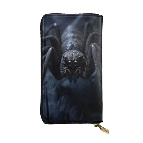 GMSGHJHDR Schwarze Spinne Lange Leder Geldbörse für Damen mit Reißverschluss - PU Leder Geldbörse mit Mehrere Kartenfächer und Münzfach, Stilvolle Clutch Phone Card Holder, Größe 3D, Einheitsgröße, von GMSGHJHDR